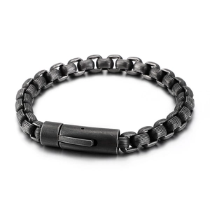 Men's vintage titanium steel square link bracelet with industrial striped texture