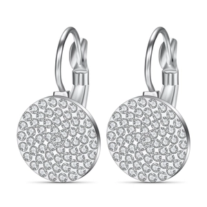 Stainless Steel Round Leverback Hoop Earrings Pave Rhinestone Circular Drop Earrings For Women Fashion Daily Office Jewelry Gift