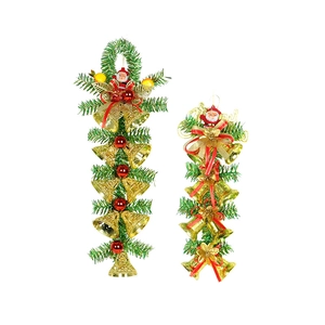 Christmas door hanging ornaments with gold bells, green pine needles and red bows