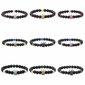 Nine styles of crown bead bracelets featuring colorful zircon micro-inlay and tiger eye stones