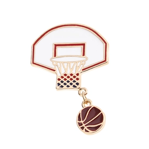 Stylish basketball hoop and ball enamel pin brooch for fashion clothing and bags accessories.