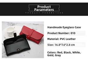 Litchi pattern PVC leather eyewear pouch 16.8x7.6x2.8cm shown in red and black