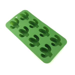 Detailed view of green cactus-shaped silicone mold with 8 cavities for ice and chocolate