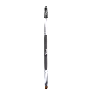 Pinceau à sourcils double embout et goupillon avec manche noir et virole en argent