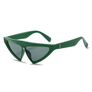 Fashion triangle sunglasses in dark green frame with dark grey lenses for street style
