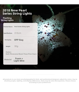 Detailed view of glowing LED star pearl string light with white foam texture decoration