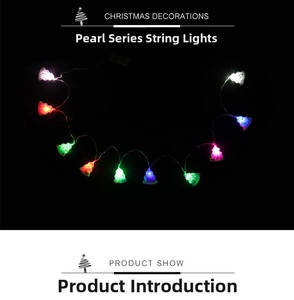 Detail of Christmas tree LED string lights with pearl texture and multi-color glow