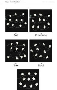 Detail view of pearlized Christmas light string with assorted shapes and glitter finish