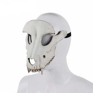 Detail of 3D sheep bone skull mask with realistic texture and elastic head strap