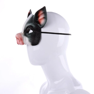 Detailed side view of pig half mask with realistic texture and black elastic strap