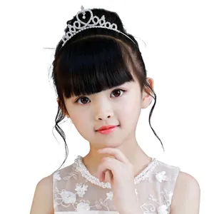 Elegant girls' silver heart crown headband with white crystals for princess parties