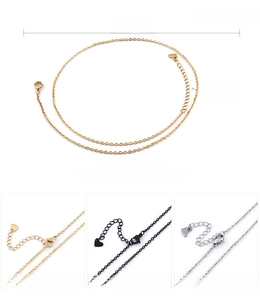 Detailed size comparison of 2mm stainless steel link chains in gold, black and silver