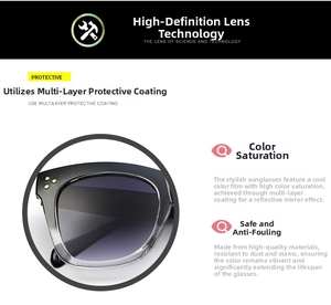Detail of high-definition UV-protective gradient lenses with metal rivet accents