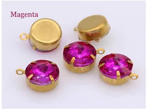 Rose red faceted glass crystal charms with four-claw gold metal base and hanging loop