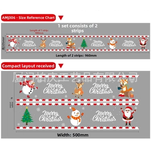 Detailed view of Christmas stickers featuring Santa, snowman, and reindeer at 960mm length