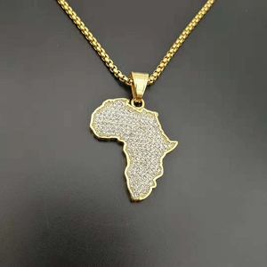Gold plated hip hop Africa map pendant with sparkling rhinestones on box chain