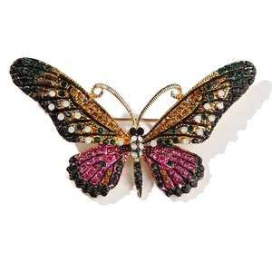 Exquisite butterfly brooch with colorful rhinestones on a gold-plated alloy base