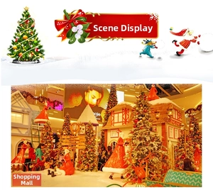 Detailed Christmas scene display featuring decorated trees, Santa Claus, and festive props