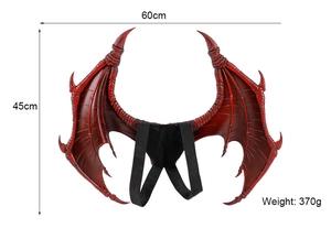 Detailed size specifications of red dragon wings costume for kids measuring 60x45cm