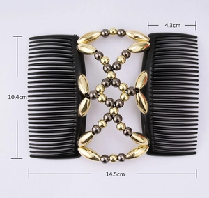 Detailed size measurement of magic hair comb showing 14.5cm width and 10.4cm height