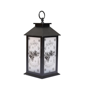 Christmas lantern with Santa sleigh design and LED flickering flame effect for home decor