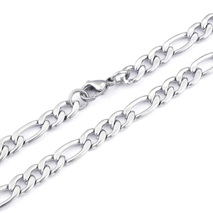 Classic silver titanium steel NK Figaro chain necklace with lobster clasp for men