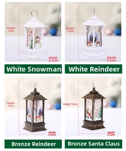 Detail view of 13cm Christmas lanterns featuring snowman, deer and Santa Claus patterns