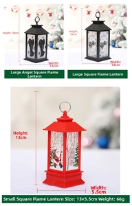 Close-up of small and large Christmas lantern ornaments with festive holiday prints