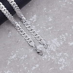 Polished silver stainless steel Cuban link chain necklace with secure lobster clasp