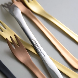 304 stainless steel willow leaf fruit forks set in gold silver and black matte finish