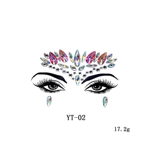 Detail view of iridescent acrylic face rhinestones with placement guide for masquerade