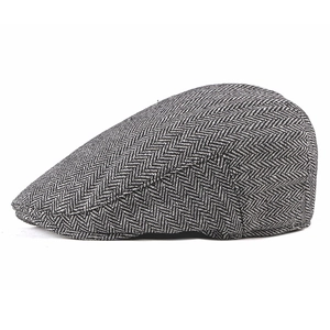 Retro grey herringbone baker boy cap for men with a classic British flat brim style