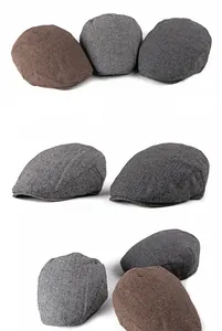 Detailed collection of herringbone beret hats in brown and grey with thick knitted texture