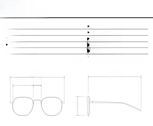 Detailed size chart for retro round sunglasses showing frame dimensions and specifications
