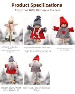Miniature Christmas wooden picks featuring Santa and Snowman dolls, 33cm height set