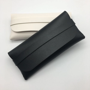 Litchi texture leather eyewear pouch set in black and beige with envelope flap
