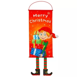 Bannière Joyeux Noël avec lutin et jambes suspendues pour décoration murale