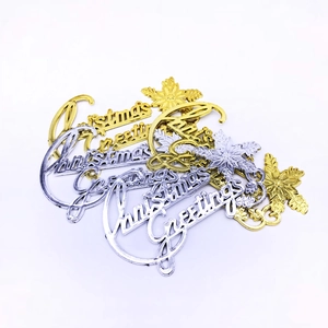 Golden and silver Christmas Greetings hanging ornaments for holiday tree decoration