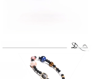Detail shot of solar system bracelet with natural stones and black volcanic rock