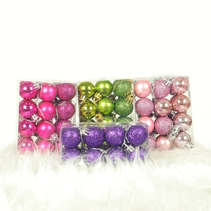 Detailed set of matte and shiny plastic Christmas balls in assorted colors on soft fur