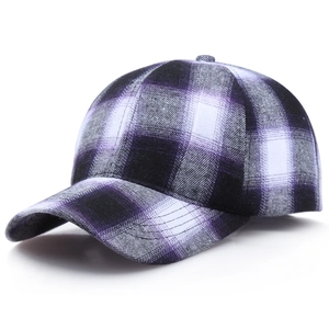 Classic purple and black plaid cotton baseball cap with a curved brim for casual wear