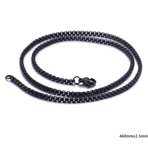 Unisex black stainless steel box chain necklace with lobster clasp, 460mm x 2.5mm