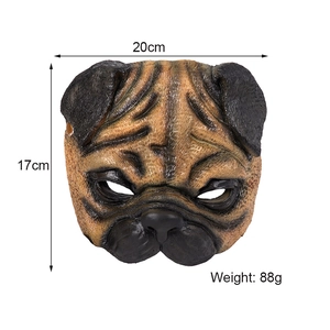Realistic pug half-face cosplay mask, 20x17cm size and 88g weight, brown and black finish