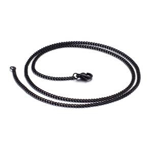 Minimalist black stainless steel flat link curb chain necklace with lobster clasp
