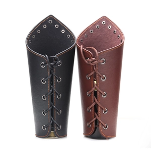 Pair of punk style black and brown faux leather lace-up arm guards for men and cycling