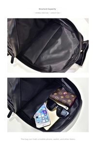 Detail of spacious interior main compartment of black PU leather backpack for men