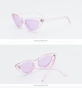 Pink cat eye sunglasses detail showing 90 and 180 degree product perspective views