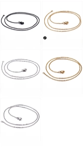 Detail view of colorful O-shaped stainless steel chains with lobster clasps for necklaces