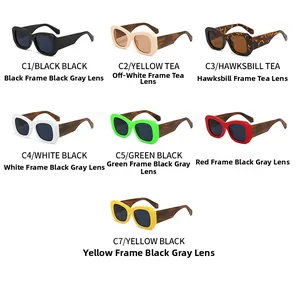 Detailed collection of rectangle sunglasses with thick frames and wood grain temples