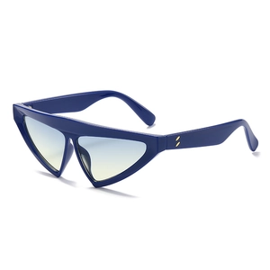 Deep blue triangular cat eye sunglasses with yellow gradient lenses for modern fashion